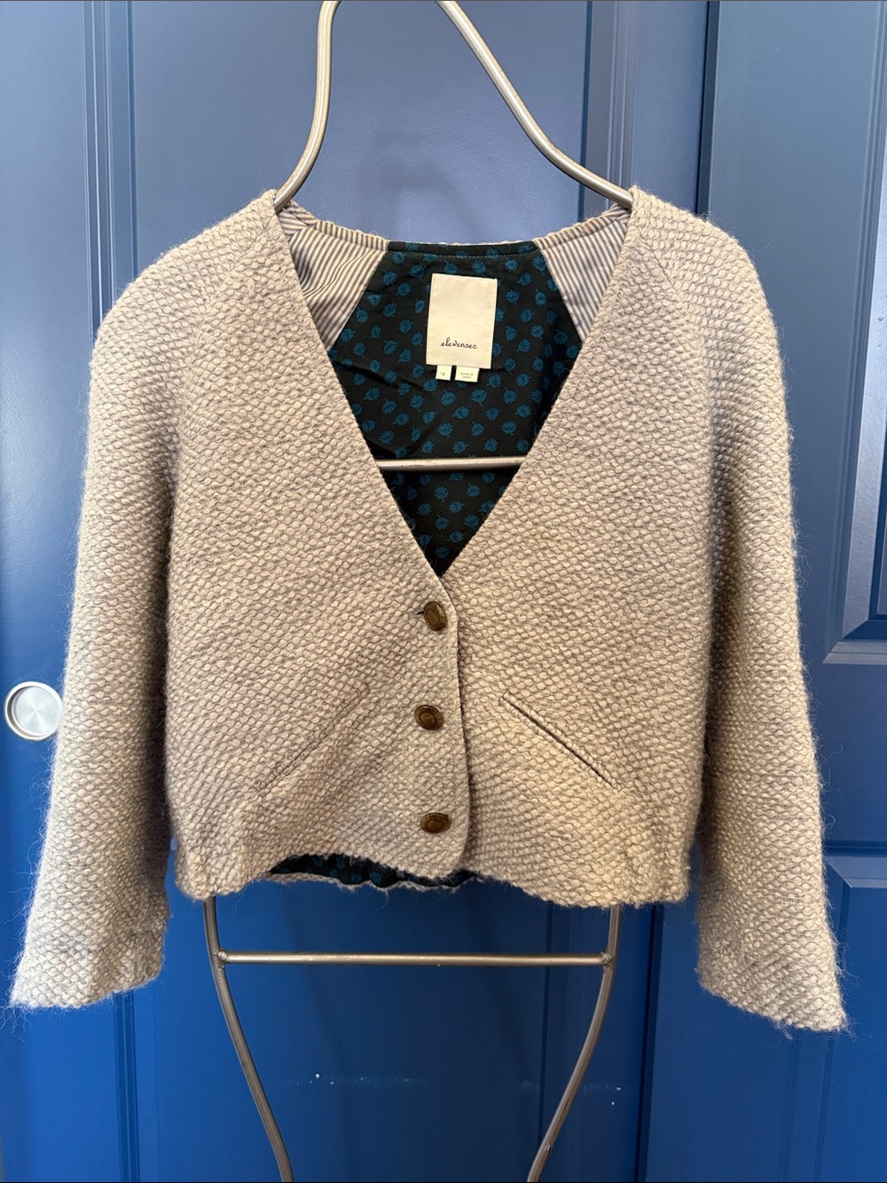 elevenses Beige Textured V-Neck Button Front Cardigan